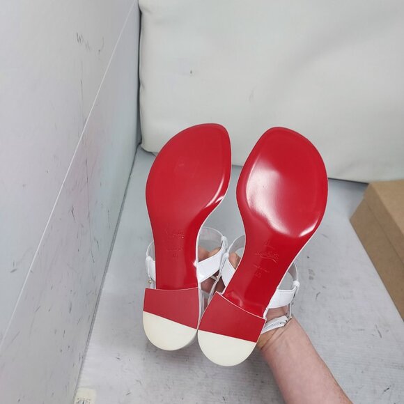 Christian Louboutin White MJ Thong Alligator Block Heel Sandal - Picture 2 of 12